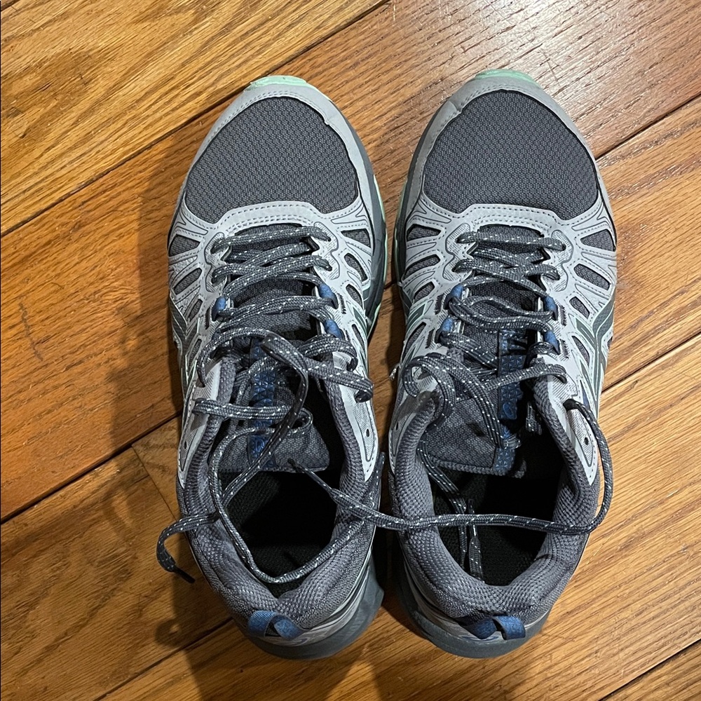 Asics Gray and Blue Athletic Shoes